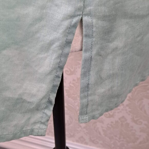 Rafaella Size 8 Light Green Tunic Embroidered Stone Accents 100% Linen Long Slv - Picture 7 of 13